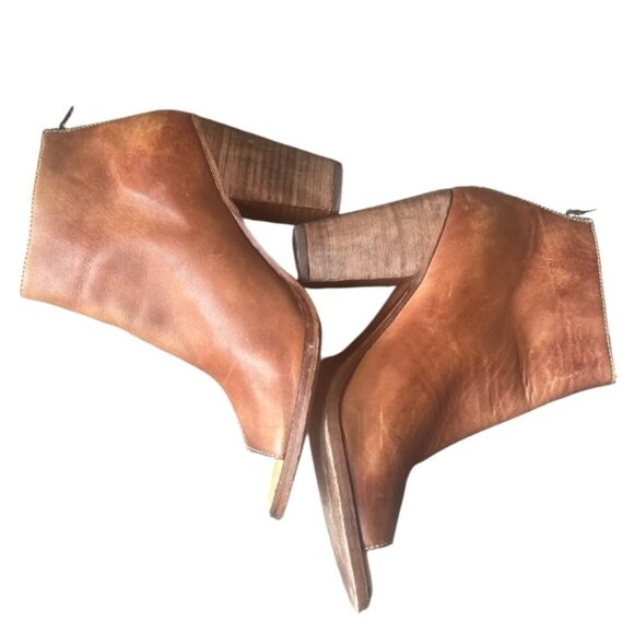 Bed Stu Onset Cognac Brown Leather Block Heel Booties Size 10 - Picture 12 of 13
